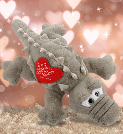 PLUSH I LOVE YOU RED HEART - SUPER-SOFT PLUSH - GREY ALLIGATOR LARGE 17"