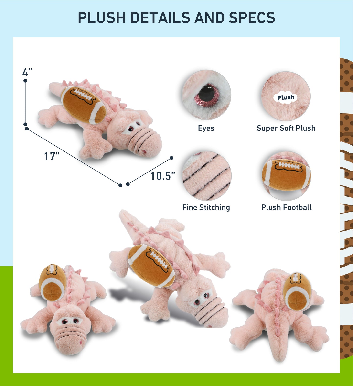 SUPER-SOFT PLUSH - PINK ALLIGATOR LARGE 17" WITH FOOTBALL PLUSH