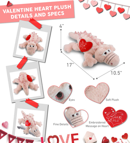 PLUSH I LOVE YOU RED HEART - SUPER-SOFT PLUSH - PINK ALLIGATOR LARGE 17"