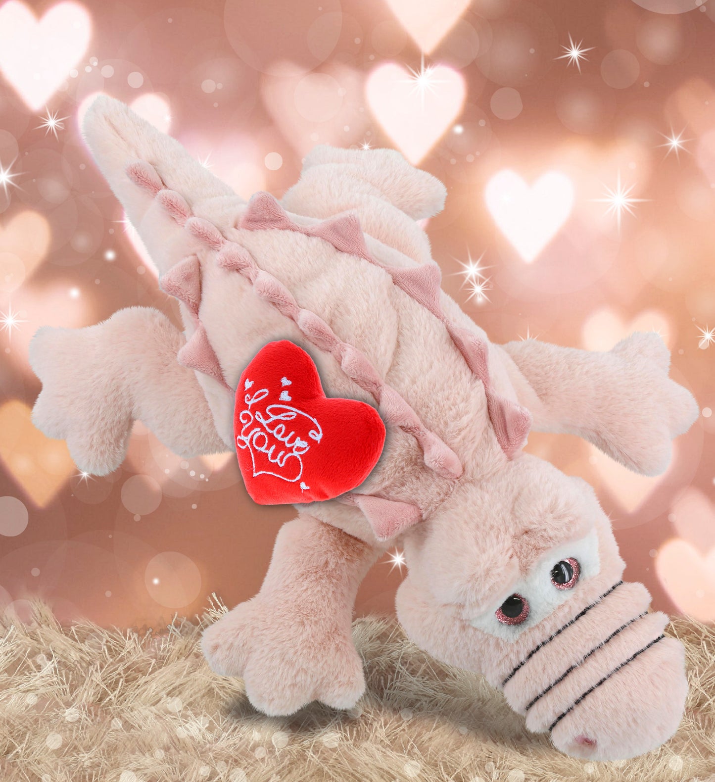PLUSH I LOVE YOU RED HEART - SUPER-SOFT PLUSH - PINK ALLIGATOR LARGE 17"