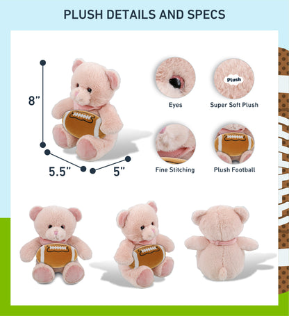 SUPER-SOFT PLUSH - BABY PINK BEAR 8" WITH FOOTBALL PLUSH