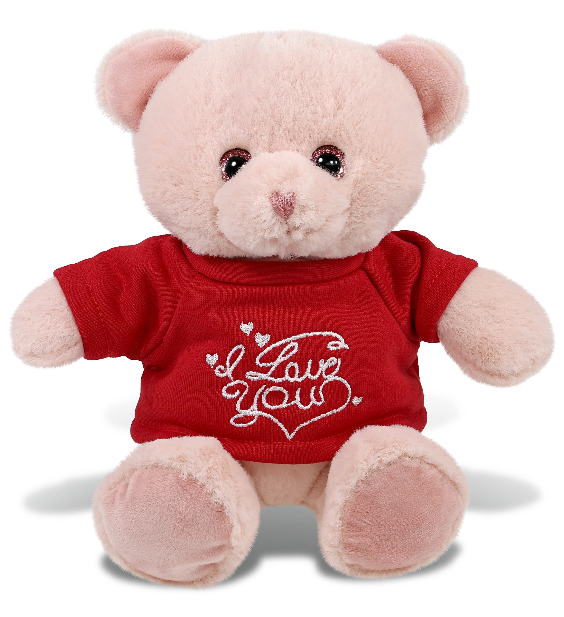 PLUSH I LOVE YOU RED SHIRT- SUPER-SOFT PLUSH - BABY PINK BEAR 8"
