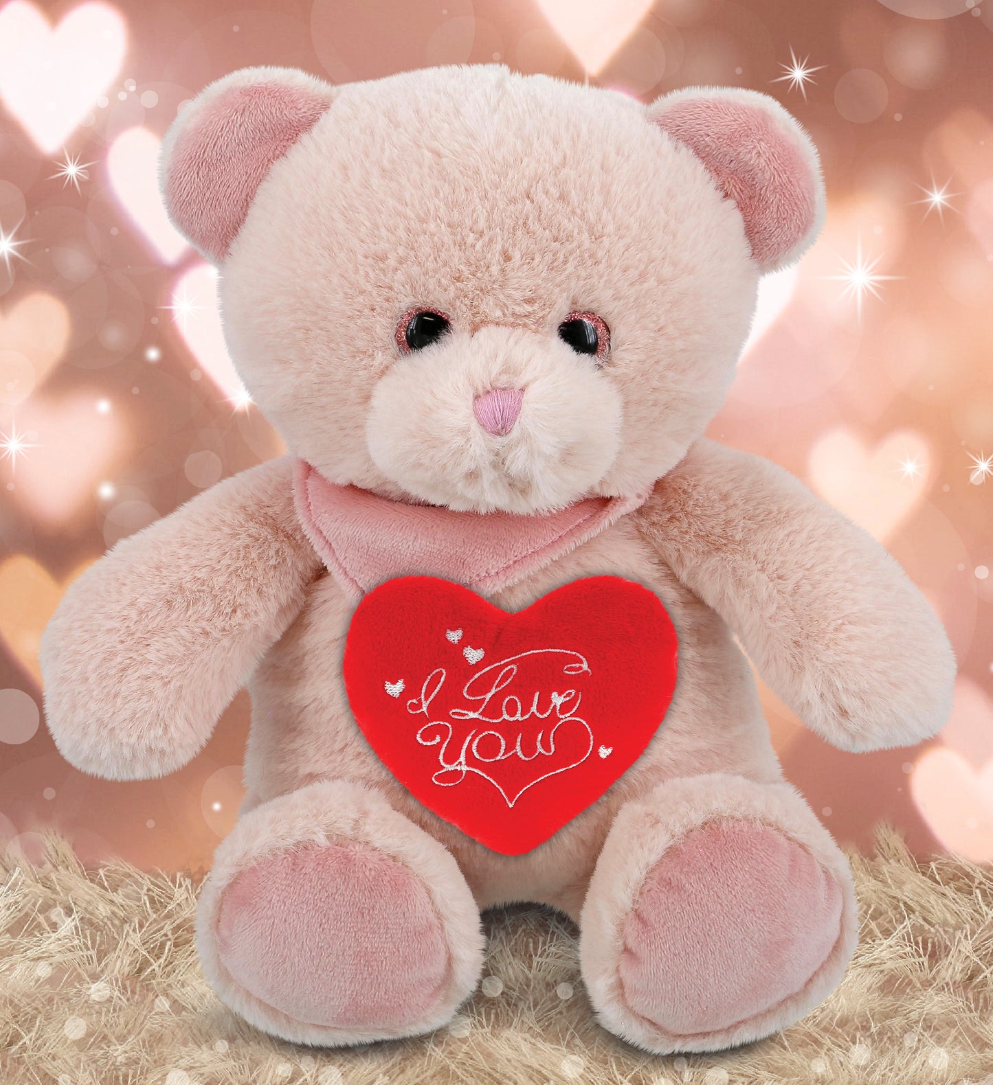 PLUSH I LOVE YOU RED HEART - SUPER-SOFT PLUSH - BABY PINK BEAR 8"