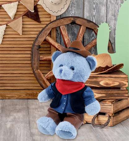 SUPER-SOFT PLUSH - BABY BLUE BEAR 8" COWBOY DRESS UP