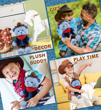 SUPER-SOFT PLUSH - BABY BLUE BEAR 8" COWBOY DRESS UP