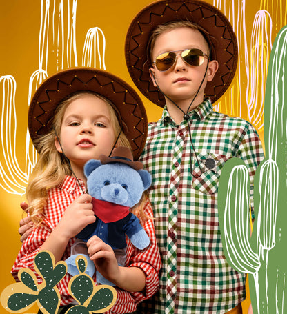 SUPER-SOFT PLUSH - BABY BLUE BEAR 8" COWBOY DRESS UP
