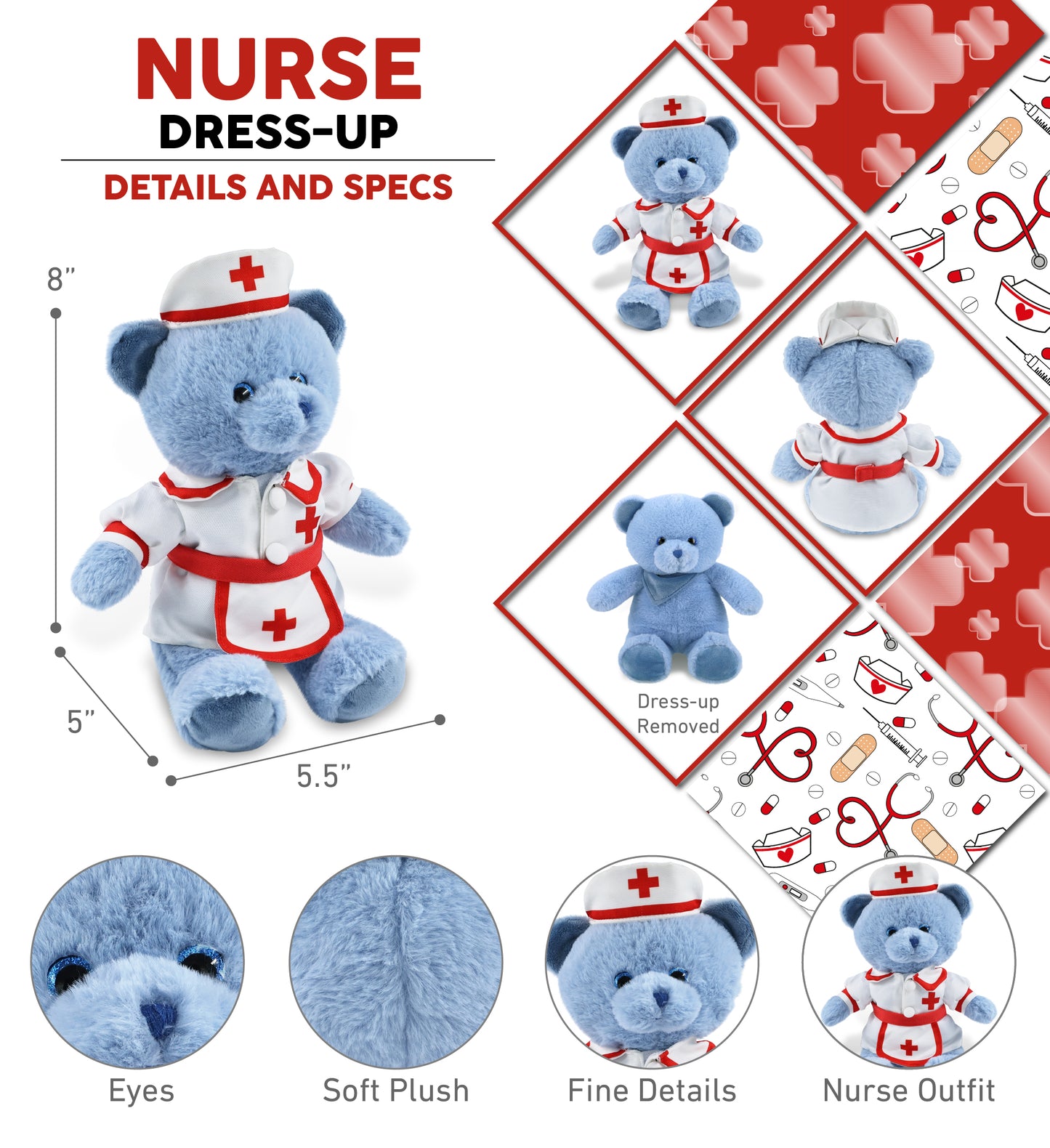 SUPER-SOFT PLUSH - BABY BLUE BEAR 8" NURSE