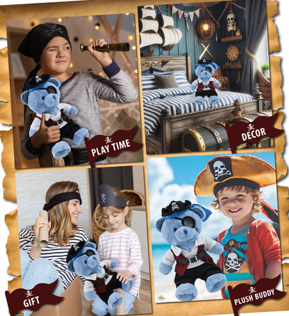 SUPER-SOFT PLUSH - BABY BLUE BEAR 8" PIRATE DRESS UP