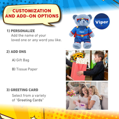 SUPER-SOFT PLUSH - BABY BLUE BEAR 8" SUPER HERO