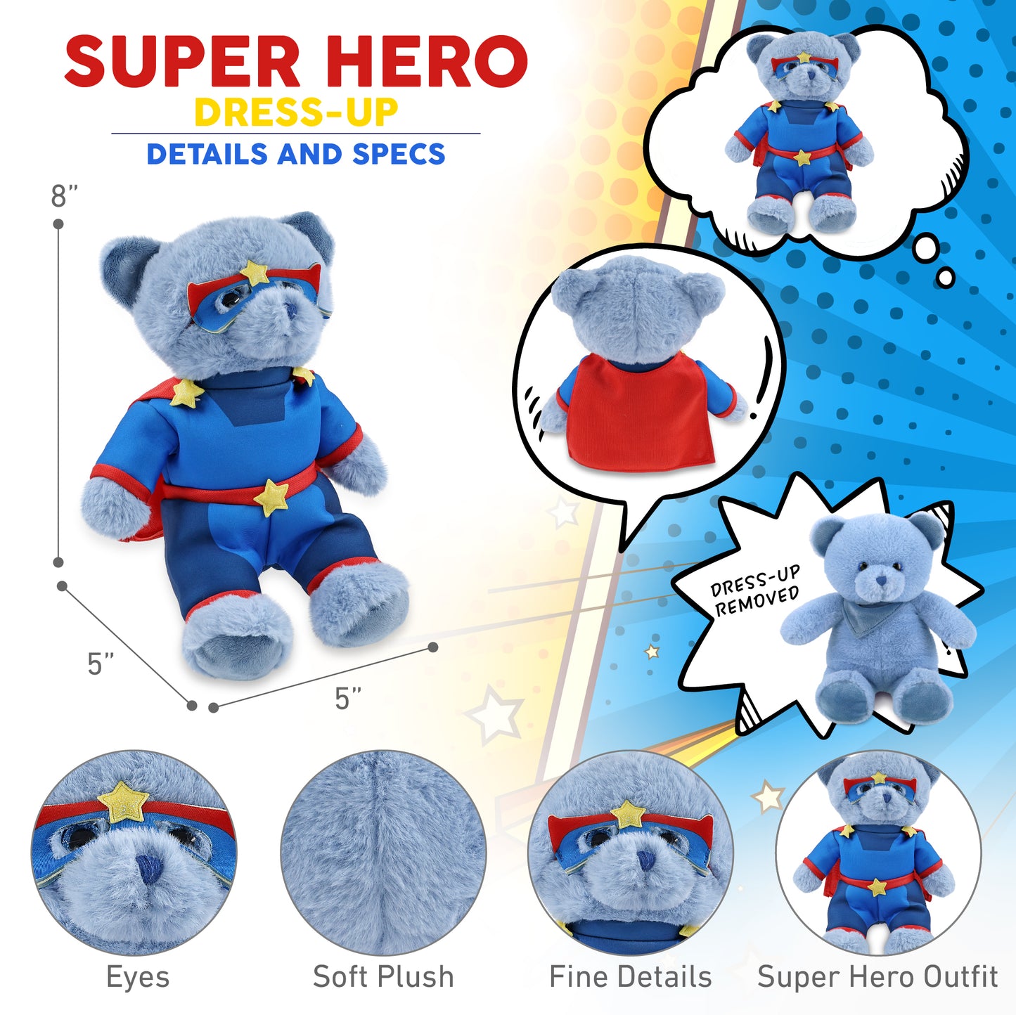 SUPER-SOFT PLUSH - BABY BLUE BEAR 8" SUPER HERO