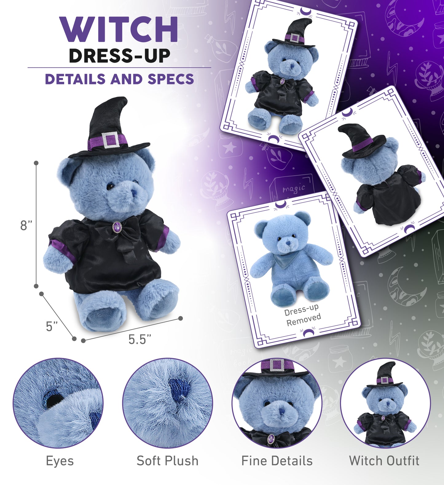 SUPER-SOFT PLUSH - BABY BLUE BEAR 8" WITCH DRESS UP