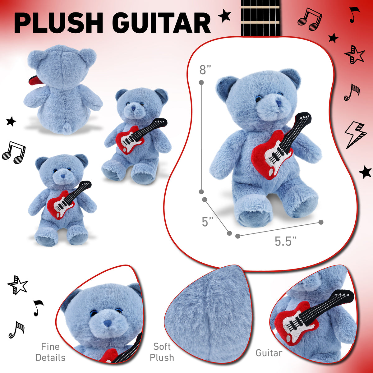SUPER-SOFT PLUSH - BABY BLUE BEAR 8" WITH GUITAR ADD ON
