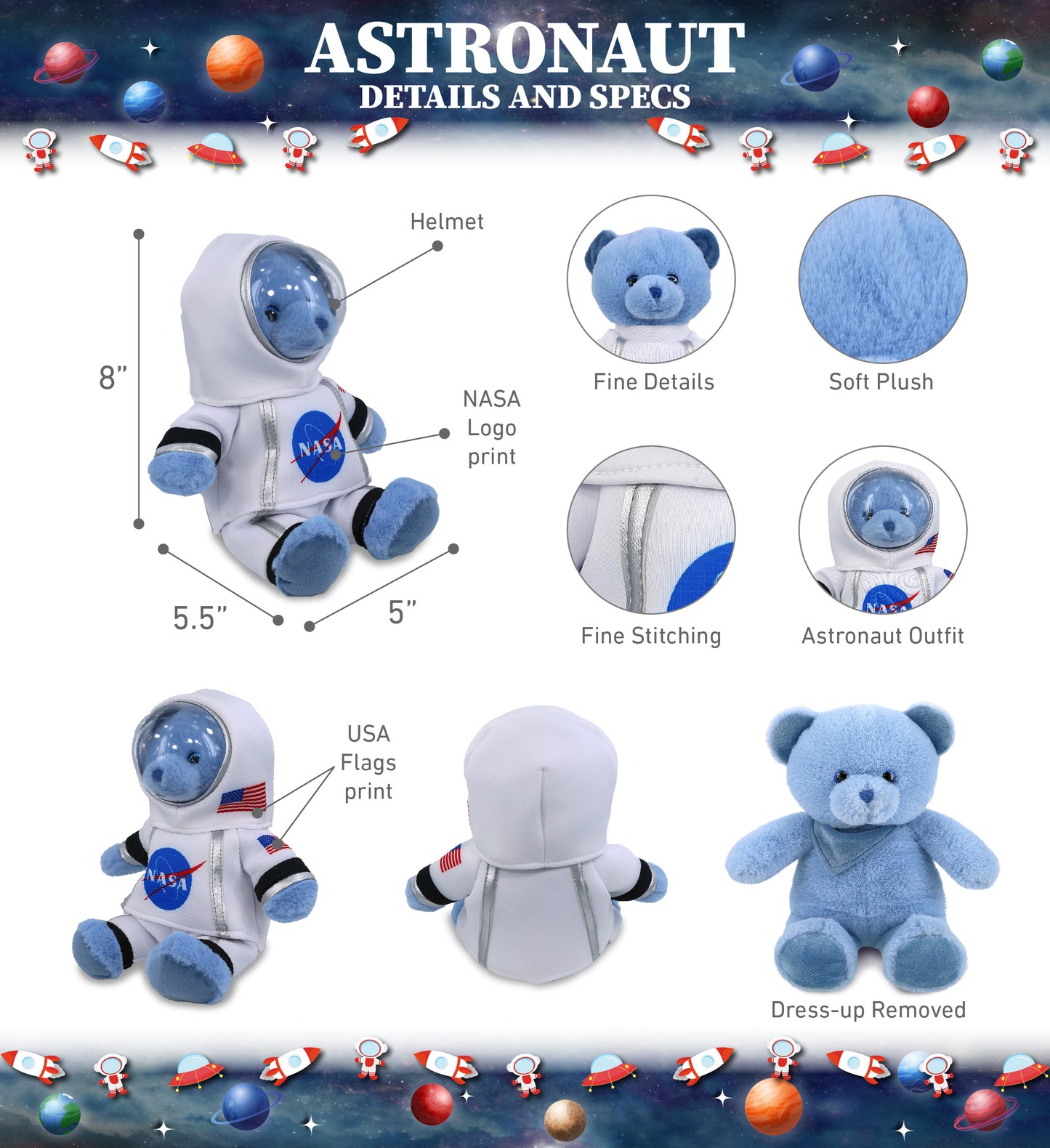PLUSH ASTRONAUT - SUPER-SOFT PLUSH - BABY BLUE BEAR 8"