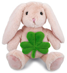 DolliBu Baby Pink Rabbit Stuffed Animal with Green Plush Shamrock - 8 Inches