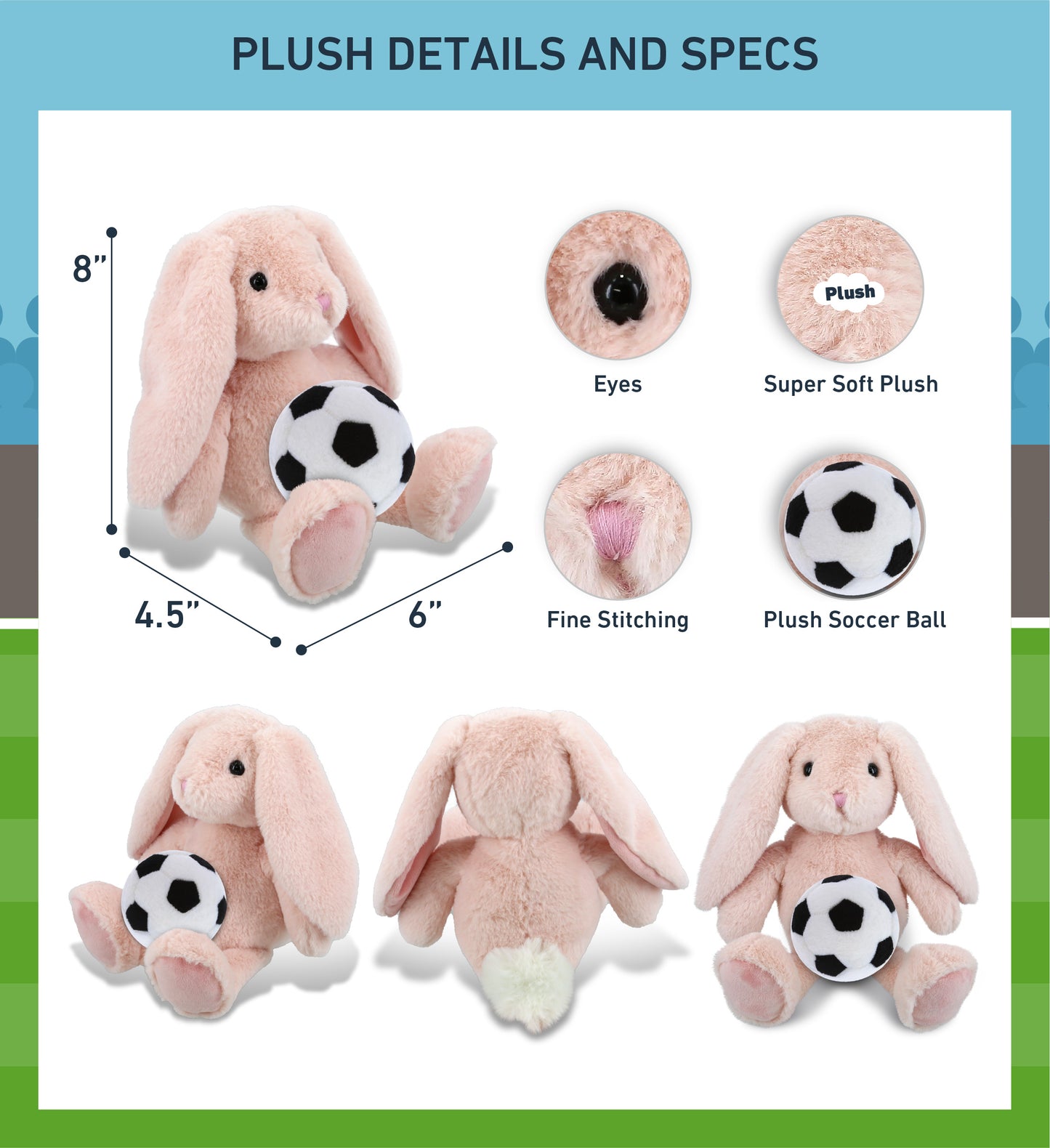 SUPER-SOFT PLUSH - BABY PINK RABBIT 8" WITH SOCCER PLUSH