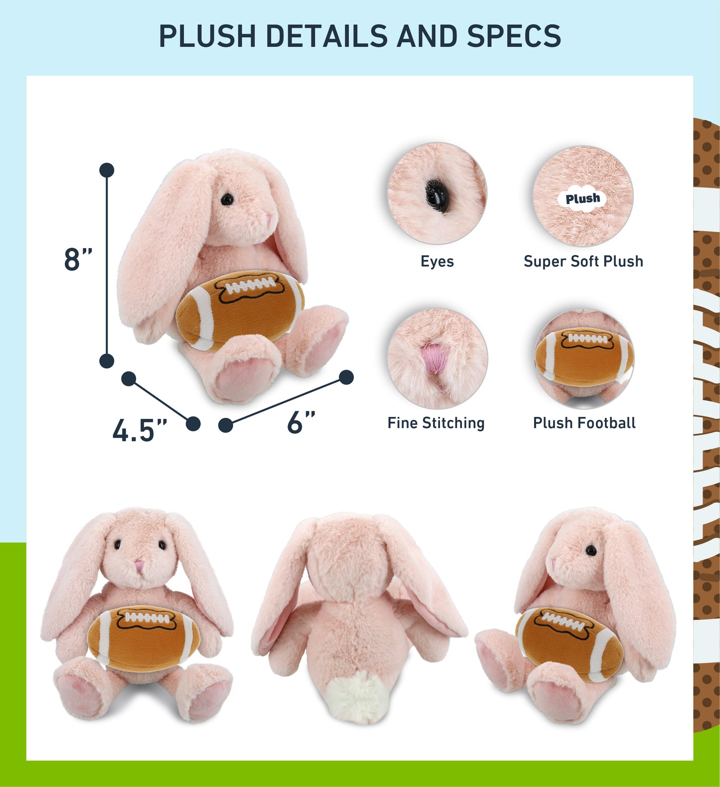 SUPER-SOFT PLUSH - BABY PINK RABBIT 8" WITH FOOTBALL PLUSH