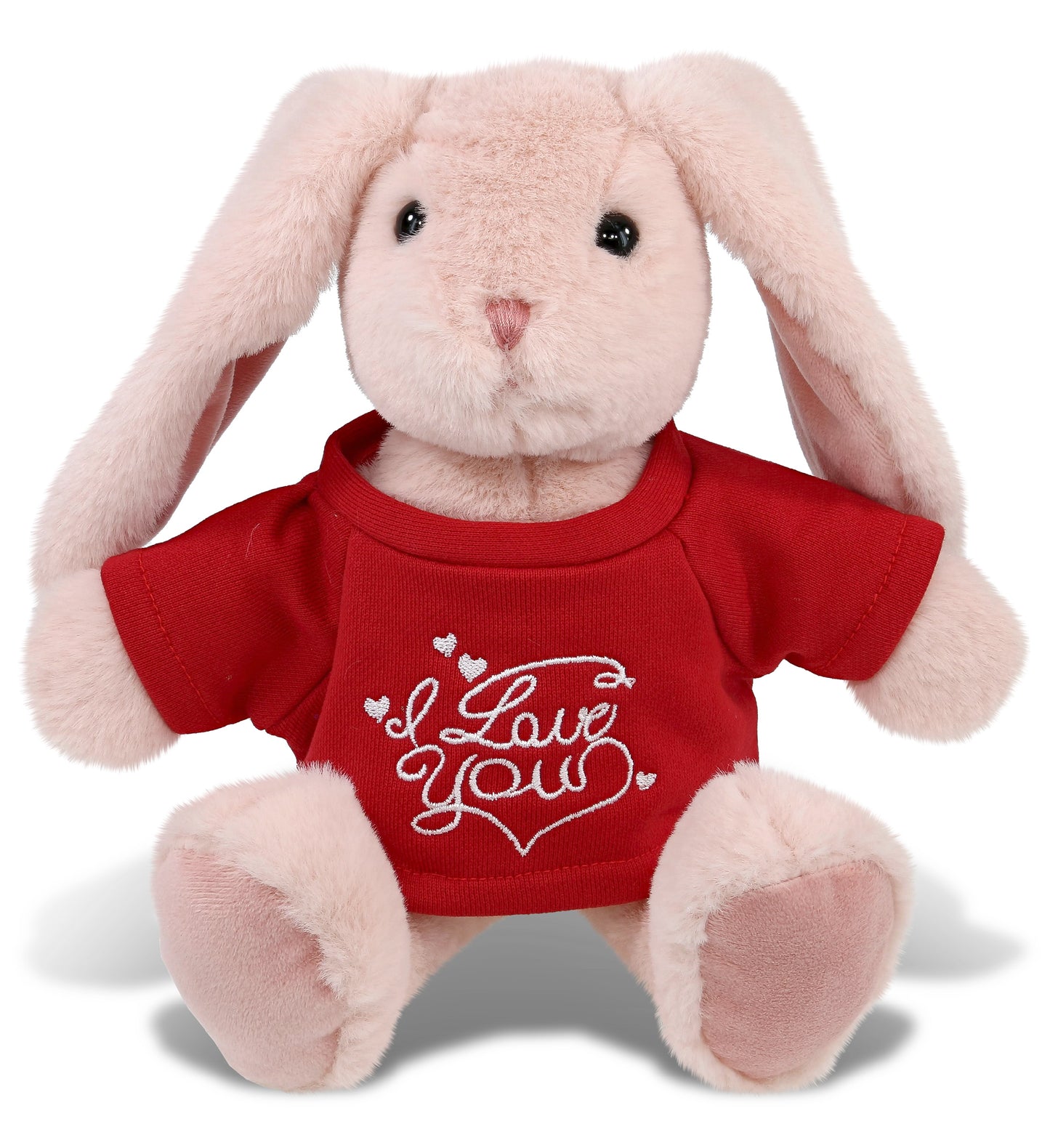 PLUSH I LOVE YOU RED SHIRT- SUPER-SOFT PLUSH - BABY PINK RABBIT 8"