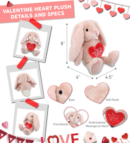 PLUSH I LOVE YOU RED HEART - SUPER-SOFT PLUSH - BABY PINK RABBIT 8"