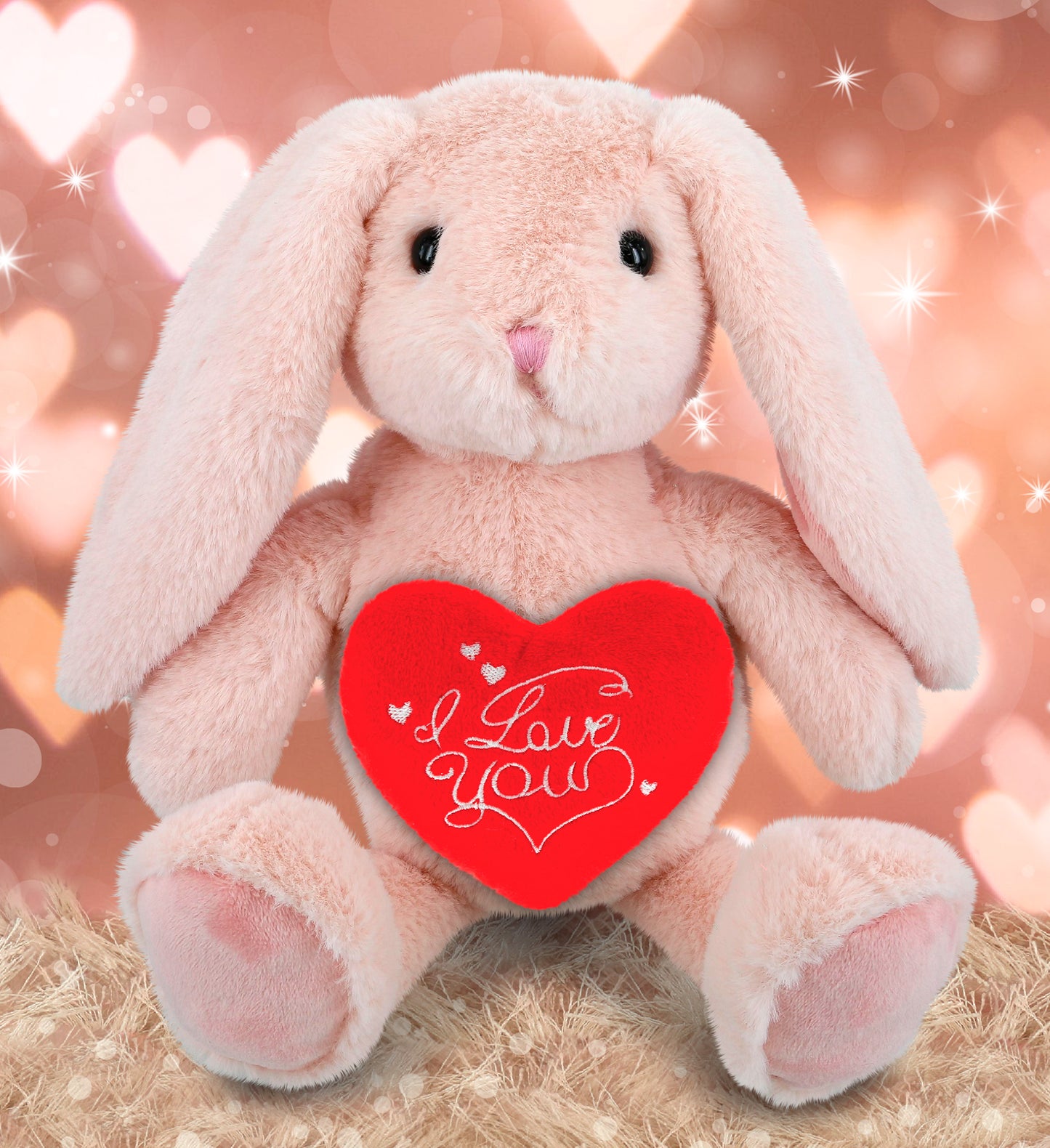 PLUSH I LOVE YOU RED HEART - SUPER-SOFT PLUSH - BABY PINK RABBIT 8"