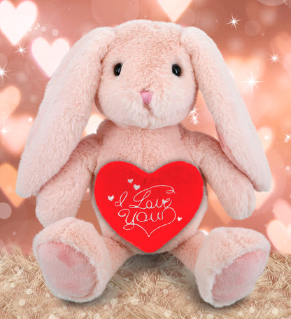 PLUSH I LOVE YOU RED HEART - SUPER-SOFT PLUSH - BABY PINK RABBIT 8"