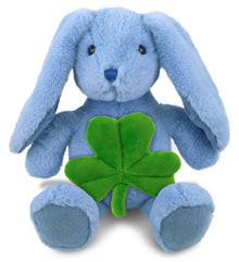 DolliBu Baby Blue Rabbit Stuffed Animal with Green Plush Shamrock - 8 Inches
