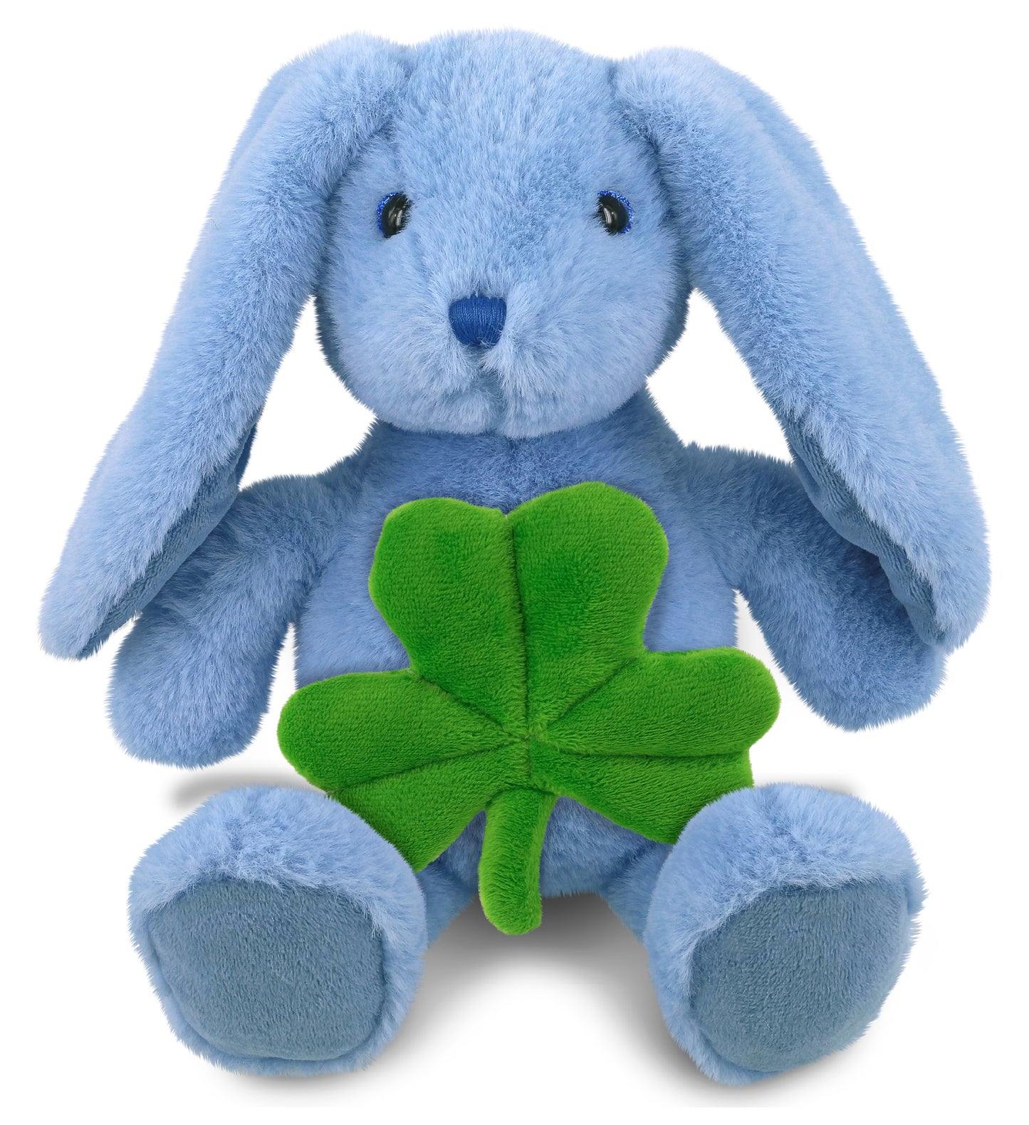 DolliBu Baby Blue Rabbit Stuffed Animal with Green Plush Shamrock - 8 Inches