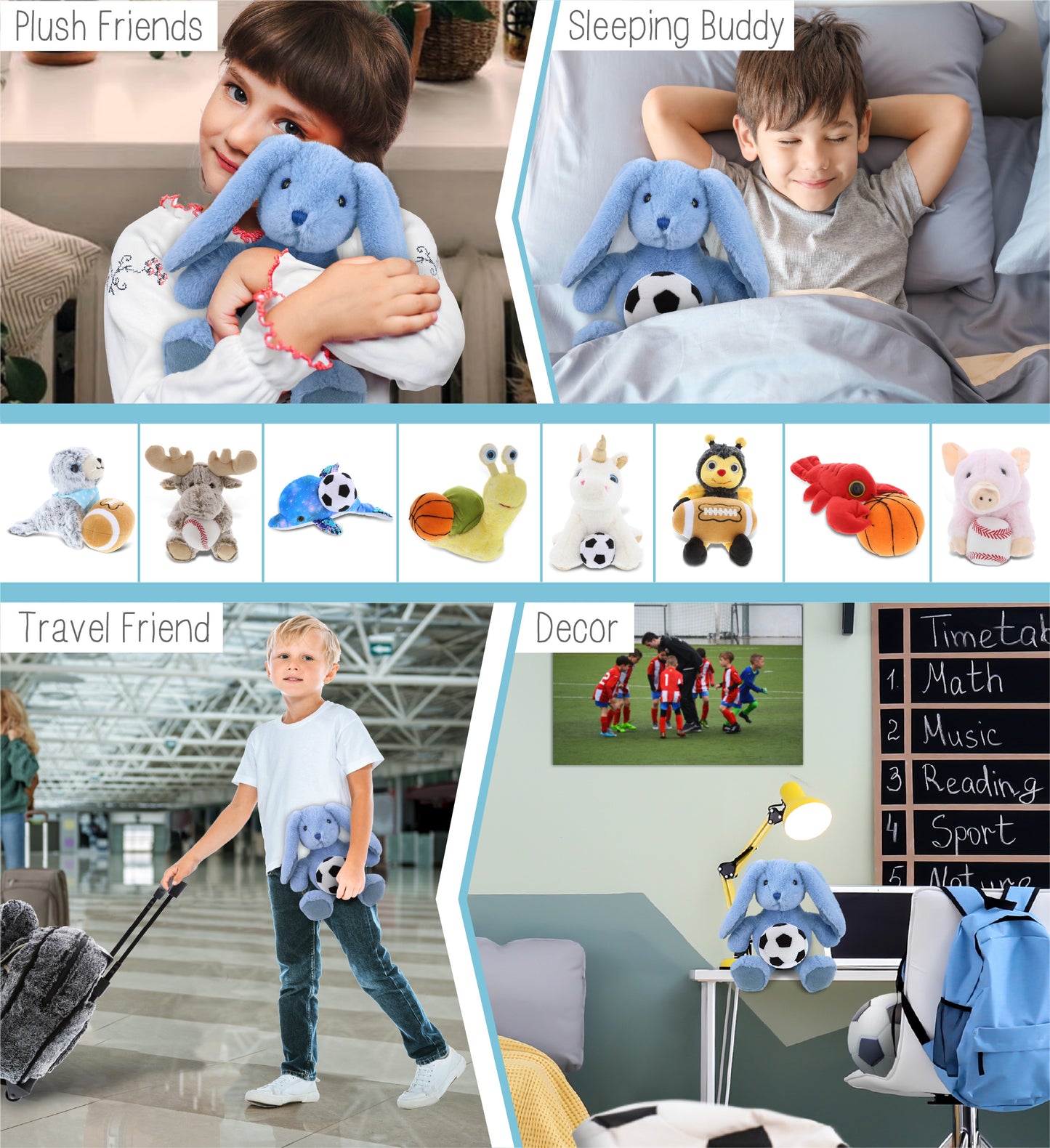 SUPER-SOFT PLUSH - BABY BLUE RABBIT 8" WITH SOCCER PLUSH