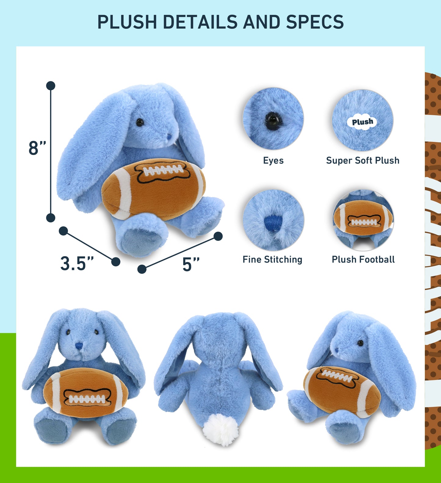 SUPER-SOFT PLUSH - BABY BLUE RABBIT 8" WITH FOOTBALL PLUSH