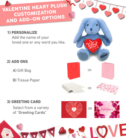 PLUSH I LOVE YOU RED HEART - SUPER-SOFT PLUSH - BABY BLUE RABBIT 8"