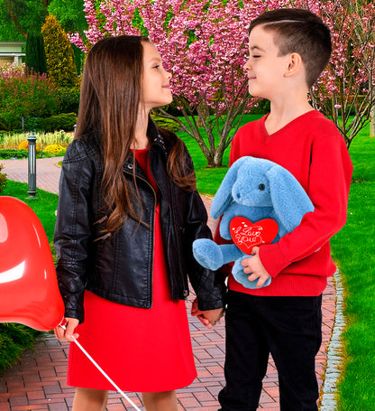PLUSH I LOVE YOU RED HEART - SUPER-SOFT PLUSH - BABY BLUE RABBIT 8"