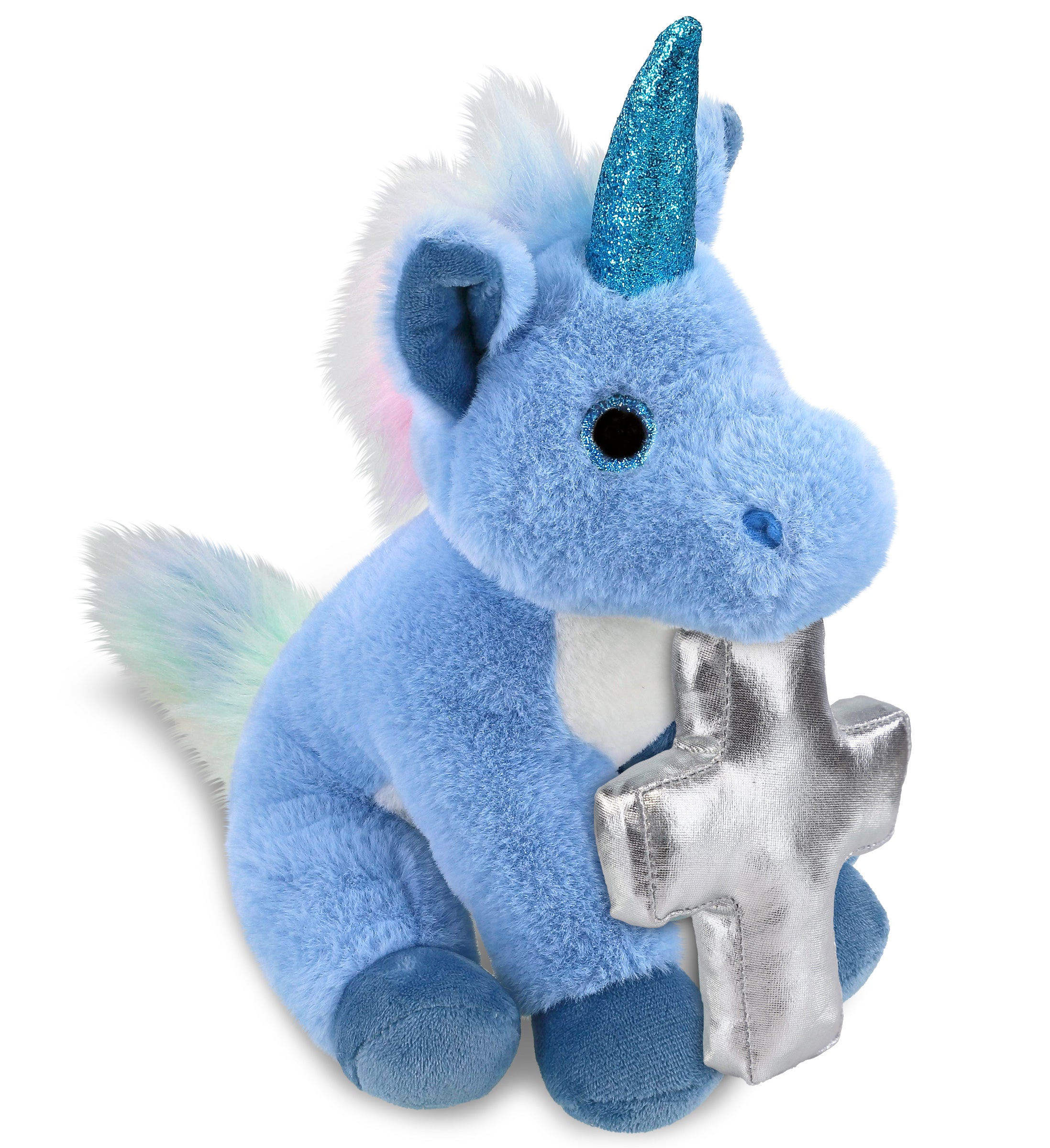 PLUSH CROSS - SUPER-SOFT PLUSH - BLUE UNICORN 9"