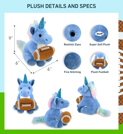 SUPER-SOFT PLUSH - BLUE UNICORN 9" WITH FOOTBALL PLUSH