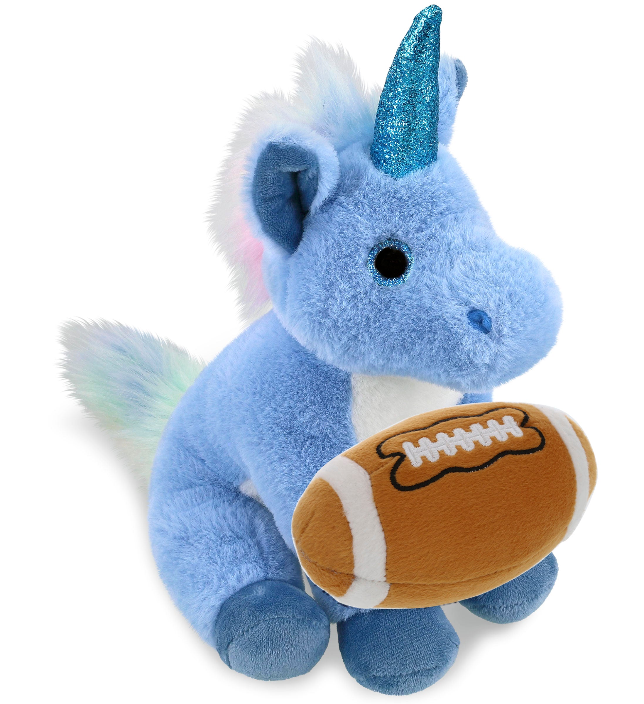 SUPER-SOFT PLUSH - BLUE UNICORN 9" WITH FOOTBALL PLUSH