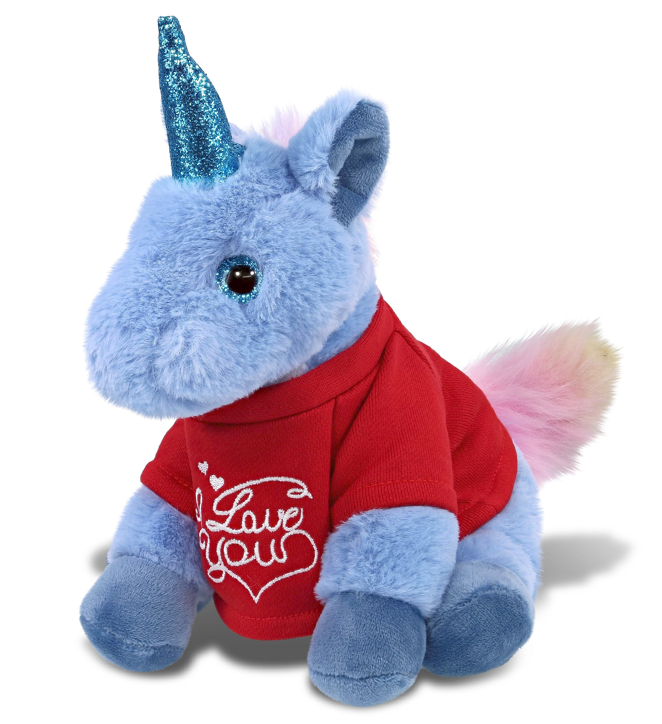 PLUSH I LOVE YOU RED SHIRT- SUPER-SOFT PLUSH - BLUE UNICORN 9"