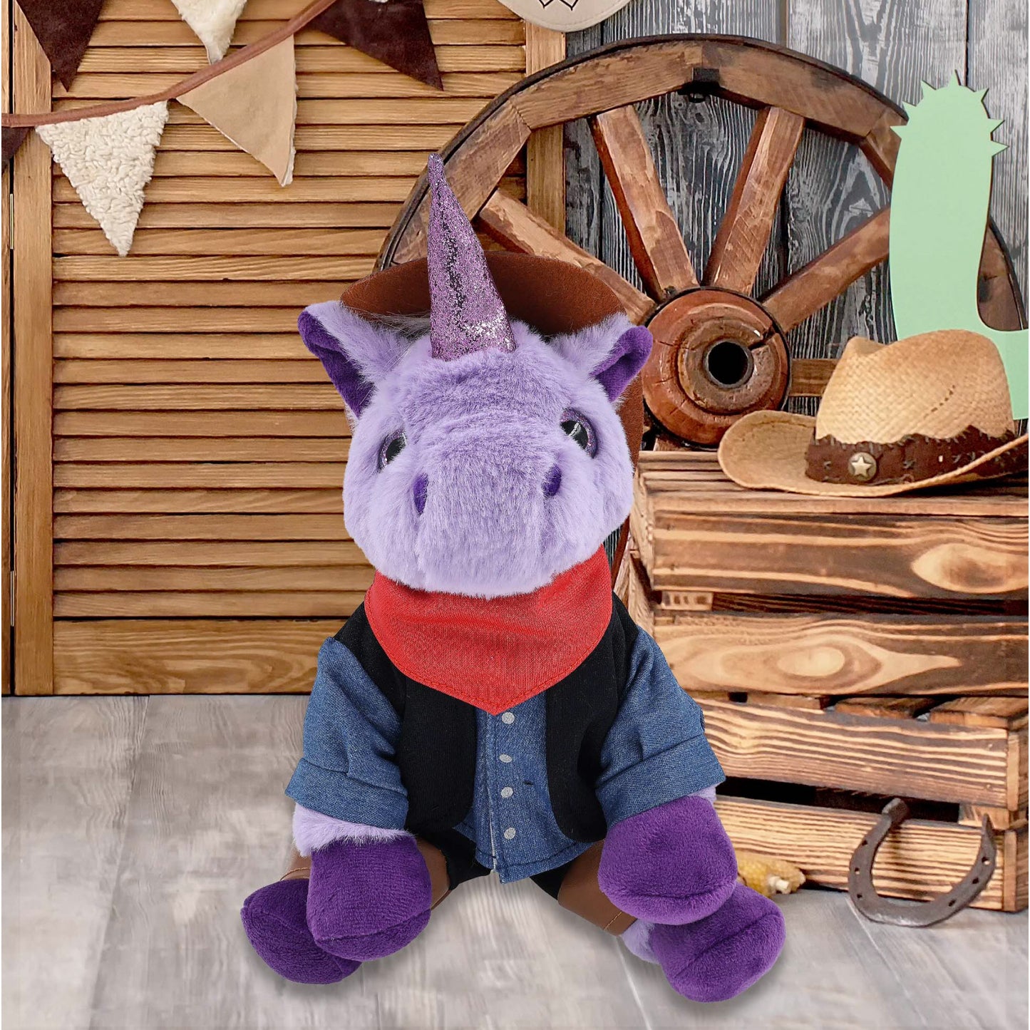 SUPER-SOFT PLUSH - PURPLE UNICORN 9" COWBOY DRESS UP