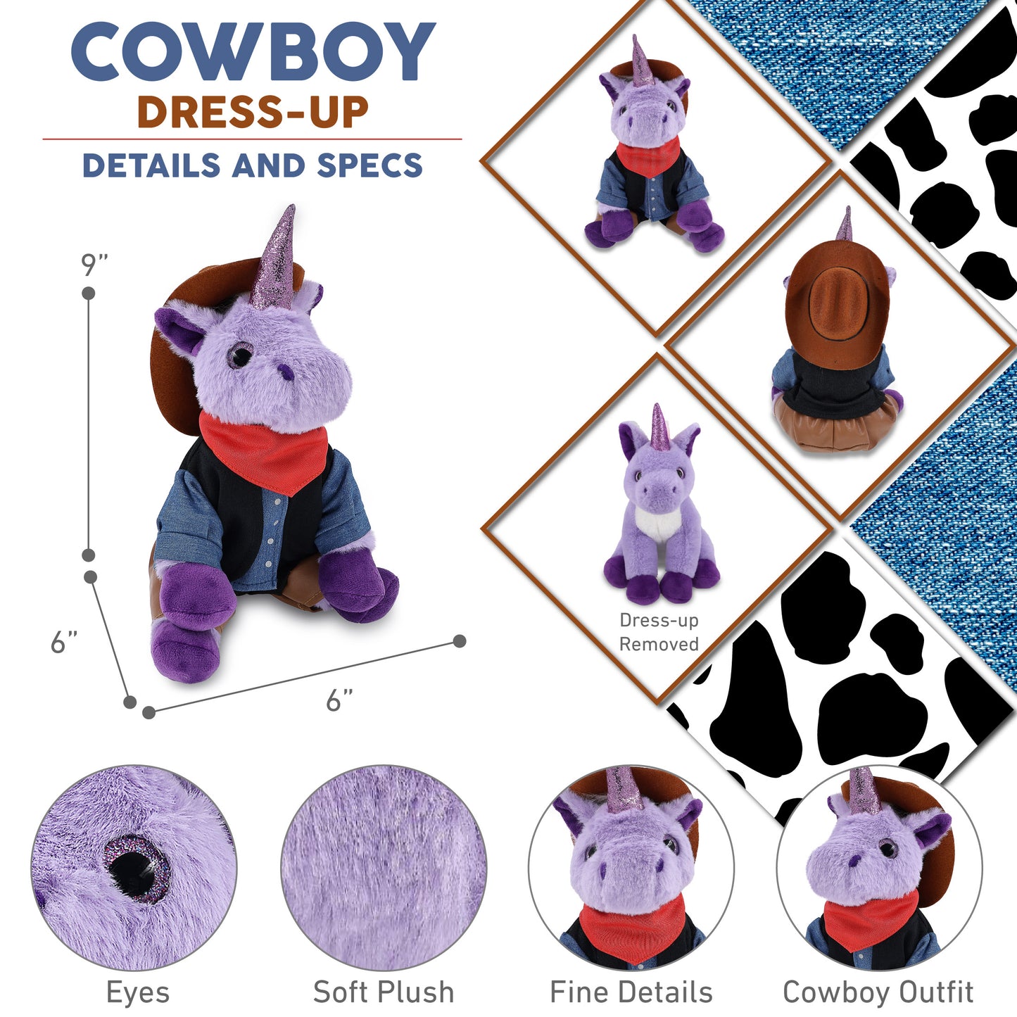 SUPER-SOFT PLUSH - PURPLE UNICORN 9" COWBOY DRESS UP