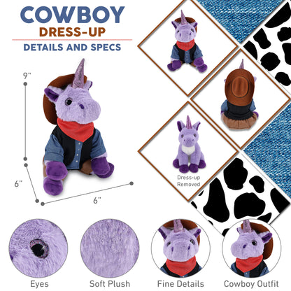 SUPER-SOFT PLUSH - PURPLE UNICORN 9" COWBOY DRESS UP