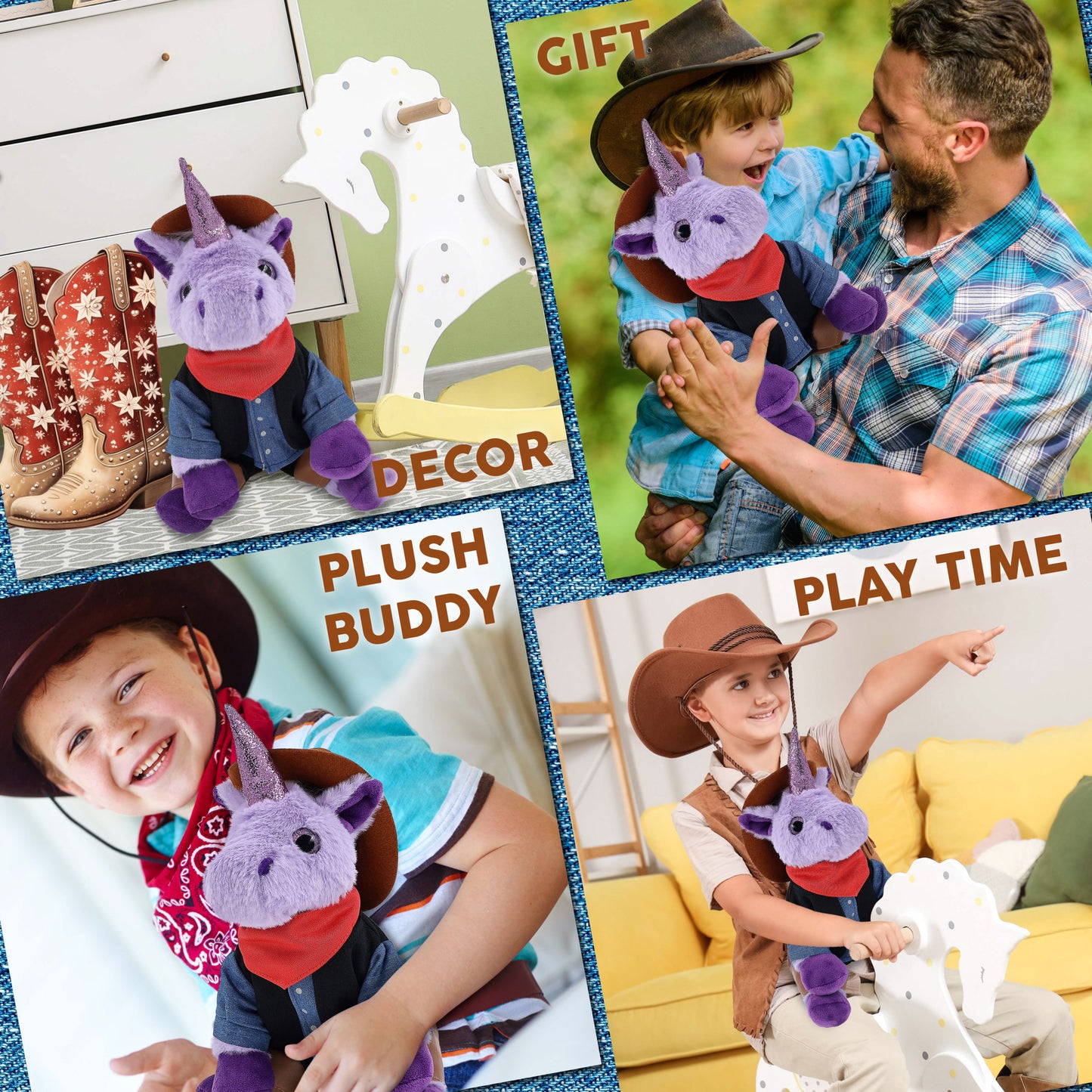 SUPER-SOFT PLUSH - PURPLE UNICORN 9" COWBOY DRESS UP