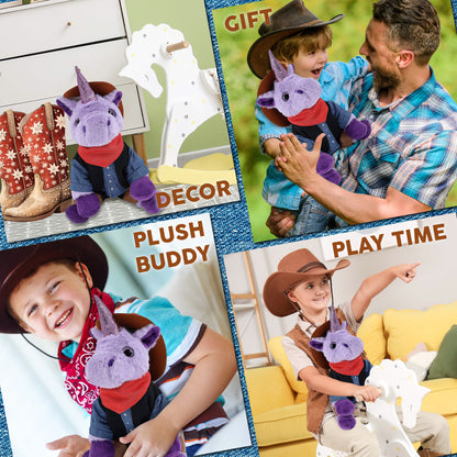 SUPER-SOFT PLUSH - PURPLE UNICORN 9" COWBOY DRESS UP
