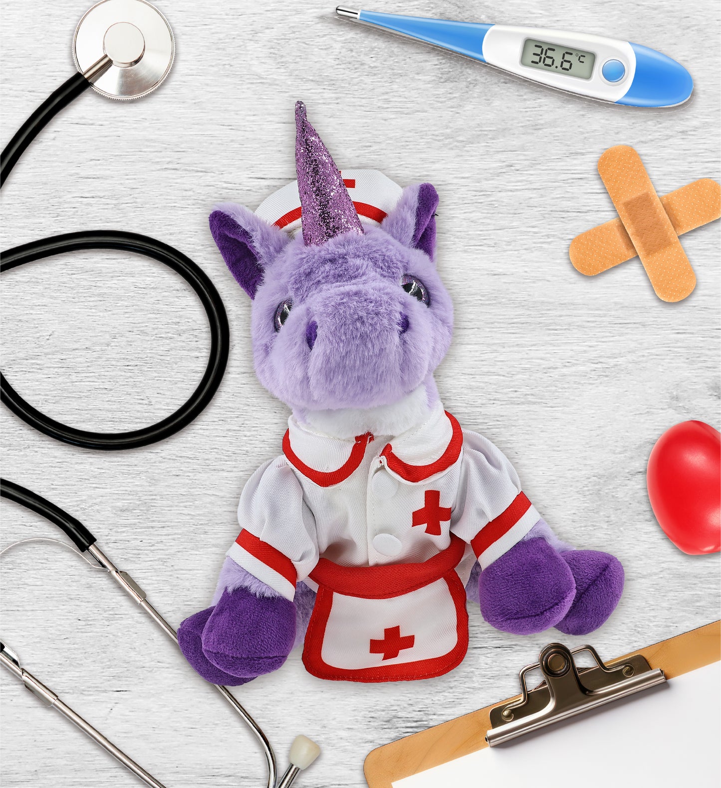 SUPER-SOFT PLUSH - PURPLE UNICORN 9" With NURSE Dress-Up
