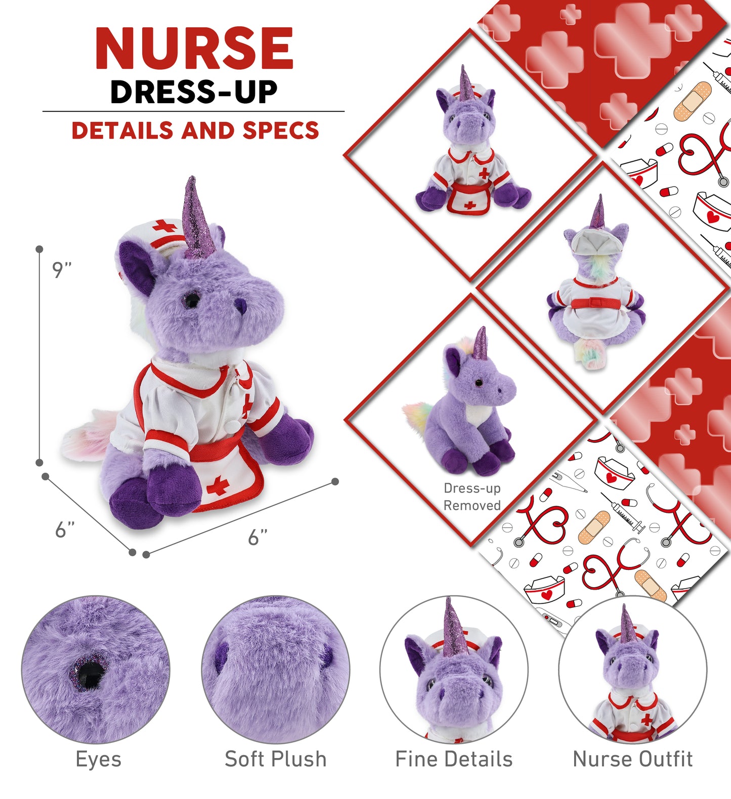 SUPER-SOFT PLUSH - PURPLE UNICORN 9" With NURSE Dress-Up
