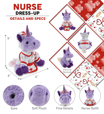 SUPER-SOFT PLUSH - PURPLE UNICORN 9" With NURSE Dress-Up