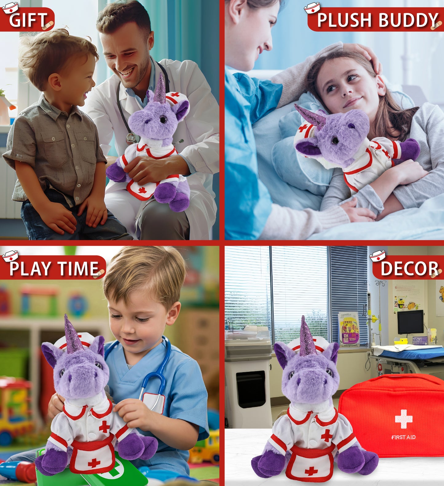 SUPER-SOFT PLUSH - PURPLE UNICORN 9" With NURSE Dress-Up
