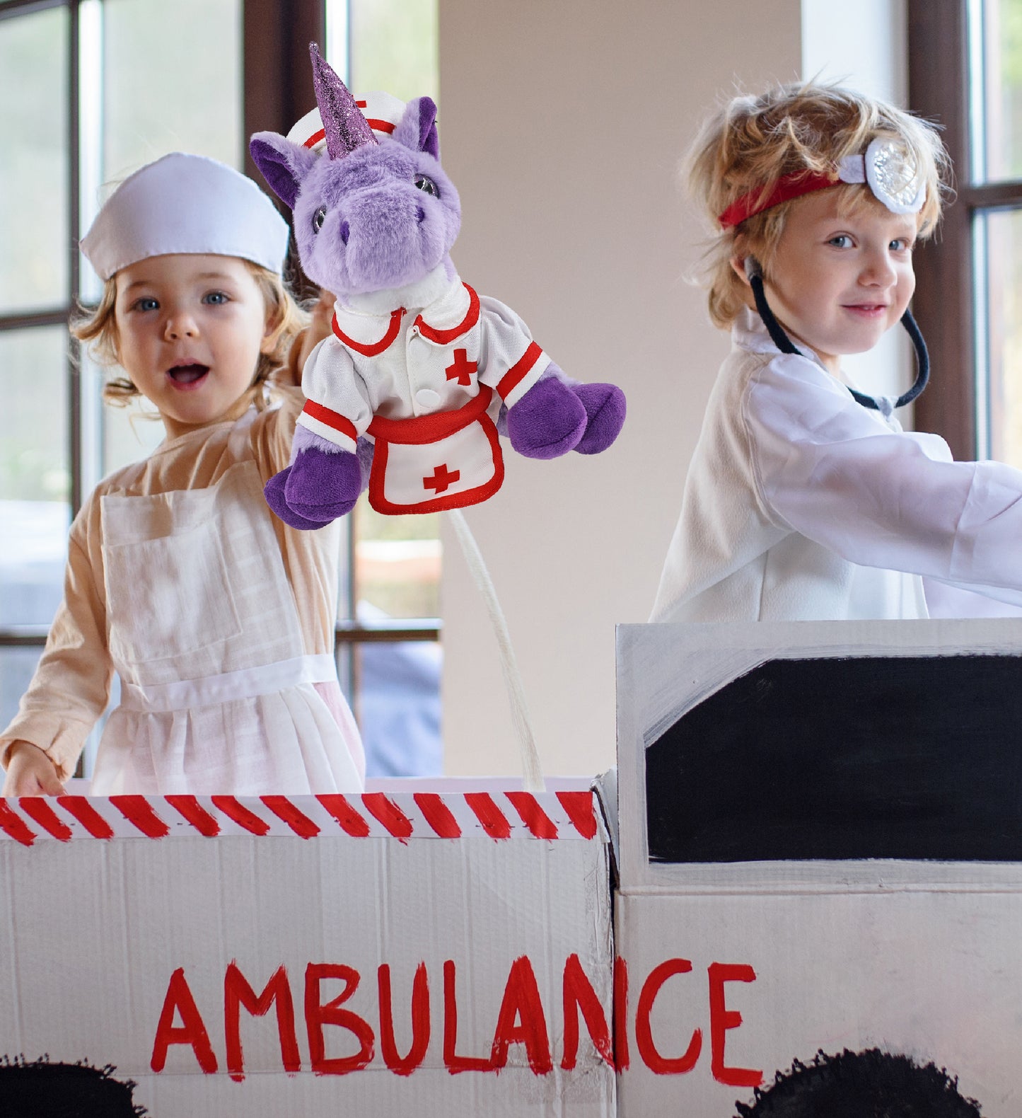 SUPER-SOFT PLUSH - PURPLE UNICORN 9" With NURSE Dress-Up