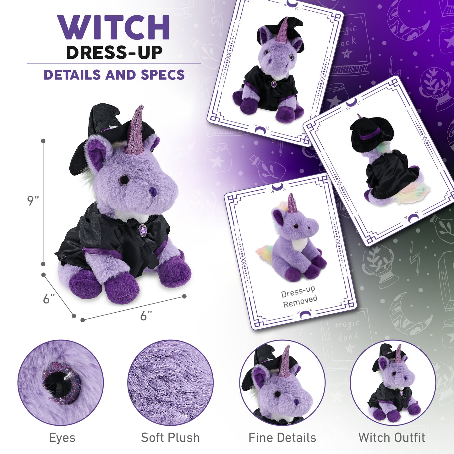 SUPER-SOFT PLUSH - PURPLE UNICORN 9" WITCH