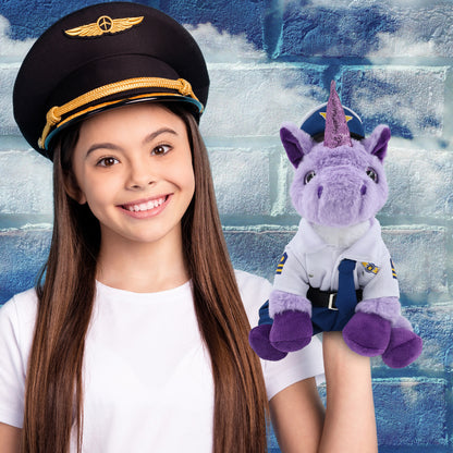 SUPER-SOFT PLUSH - PURPLE UNICORN 9" WITH PILOT DRESS UP