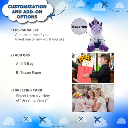SUPER-SOFT PLUSH - PURPLE UNICORN 9" WITH PILOT DRESS UP