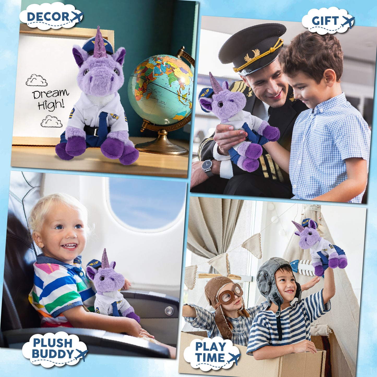 SUPER-SOFT PLUSH - PURPLE UNICORN 9" WITH PILOT DRESS UP
