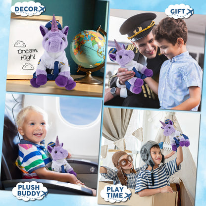 SUPER-SOFT PLUSH - PURPLE UNICORN 9" WITH PILOT DRESS UP