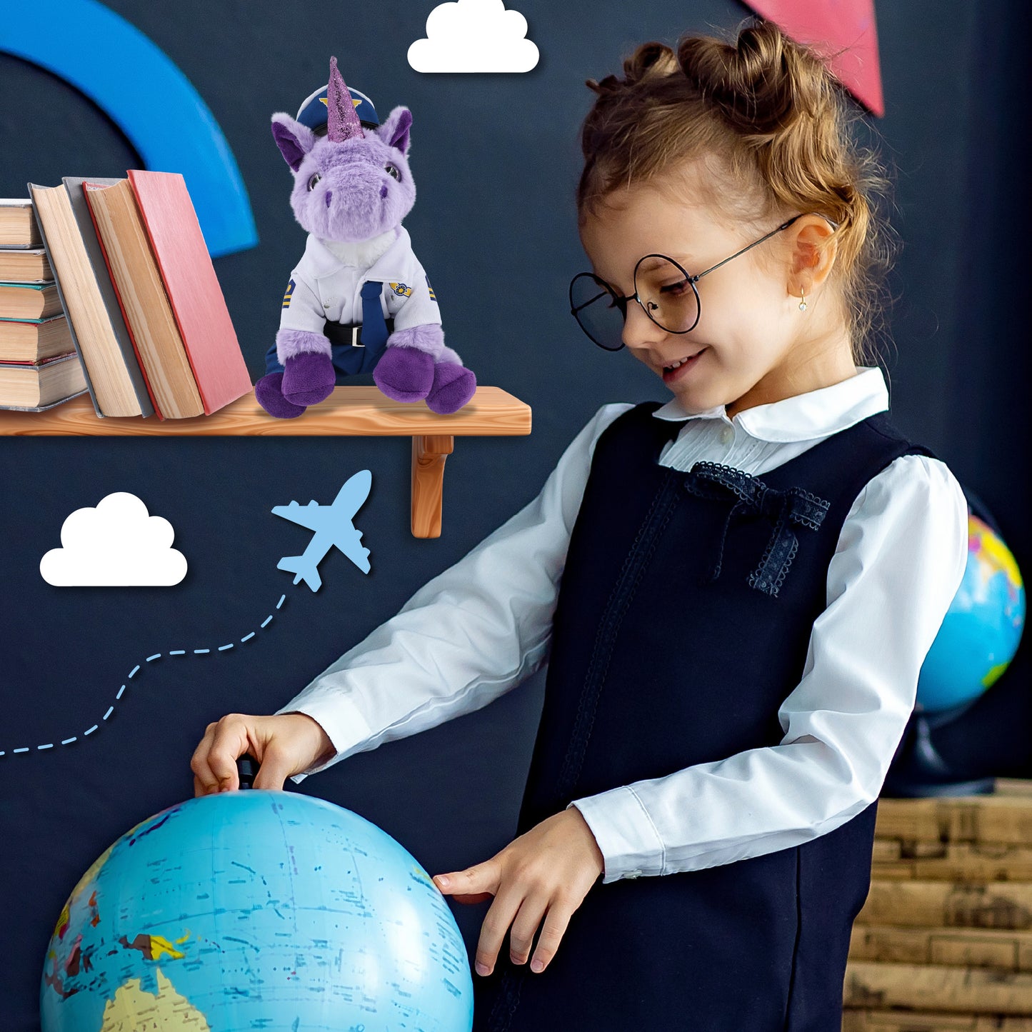 SUPER-SOFT PLUSH - PURPLE UNICORN 9" WITH PILOT DRESS UP